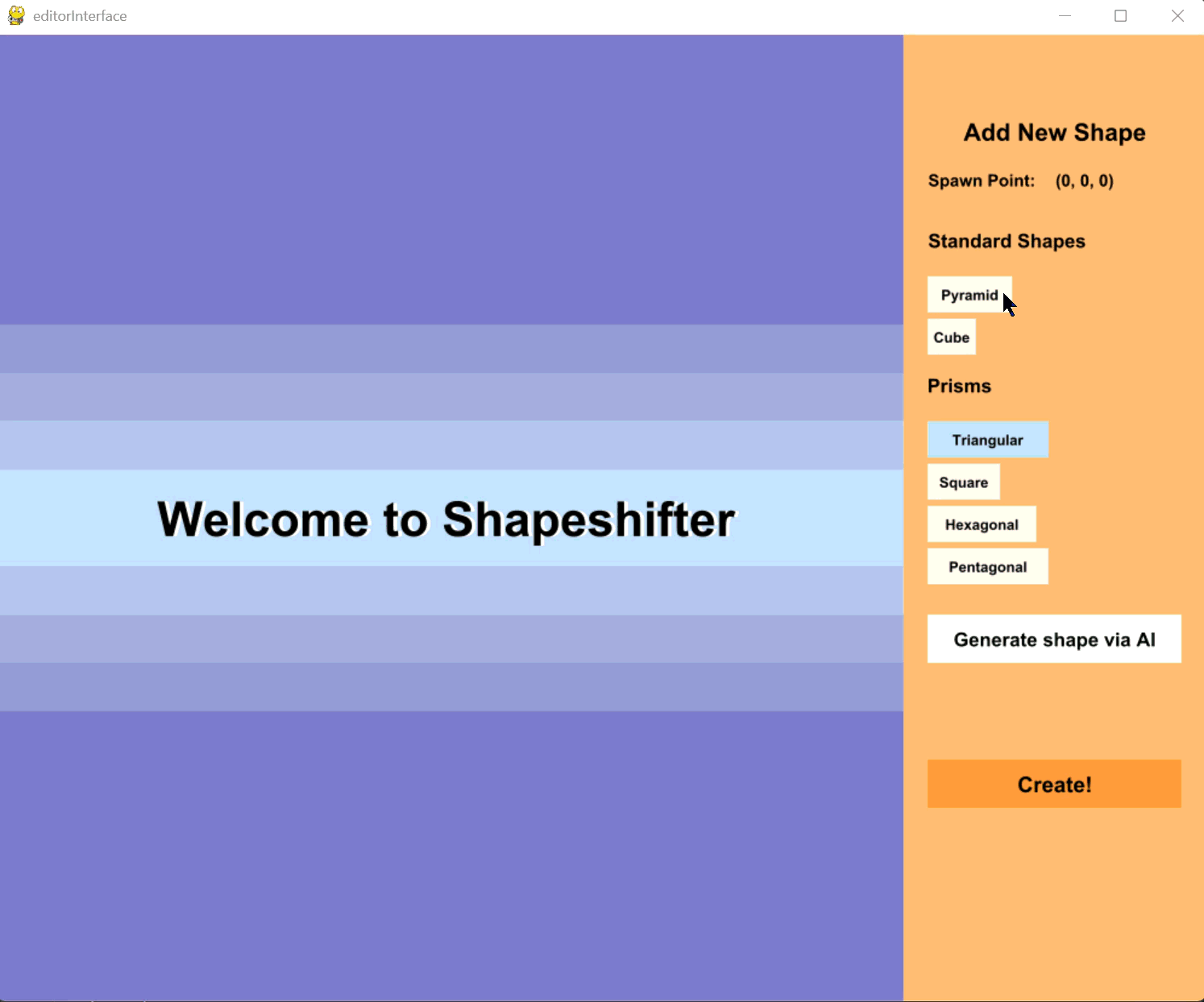 Editing a vertex's 3D position in the Shapeshifter editor